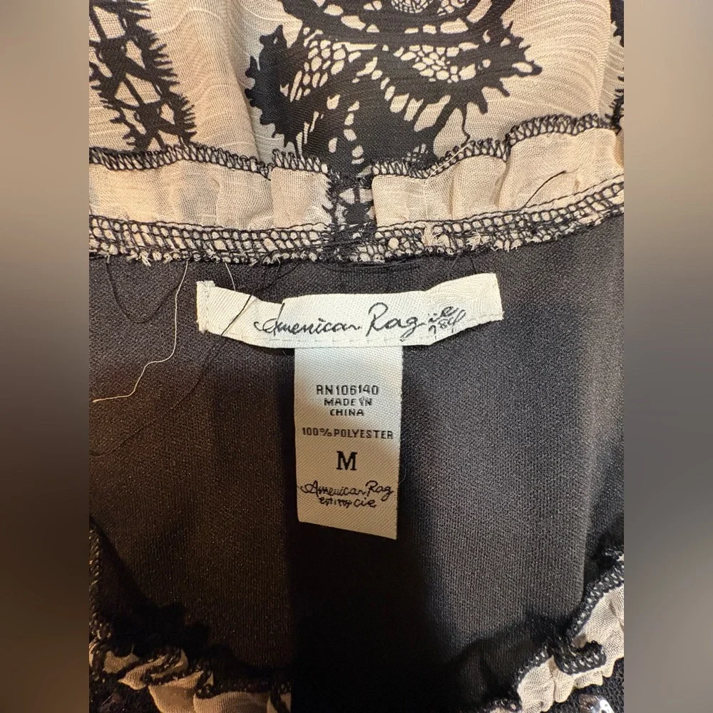 American‎ Rag Cie Black Cream Sequin Organza Print Fit Flare Dress Medium M